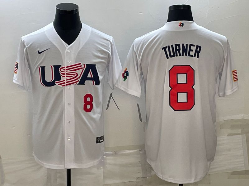 Men 2023 World Cub USA #8 Turner White Nike MLB Jersey6->more jerseys->MLB Jersey
